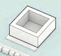 3D-Modell einer weißen quadratischen Schachtel auf einer Platte